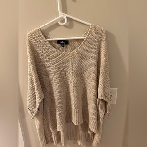 Lulus light linen mid length sleeve beach cover up.